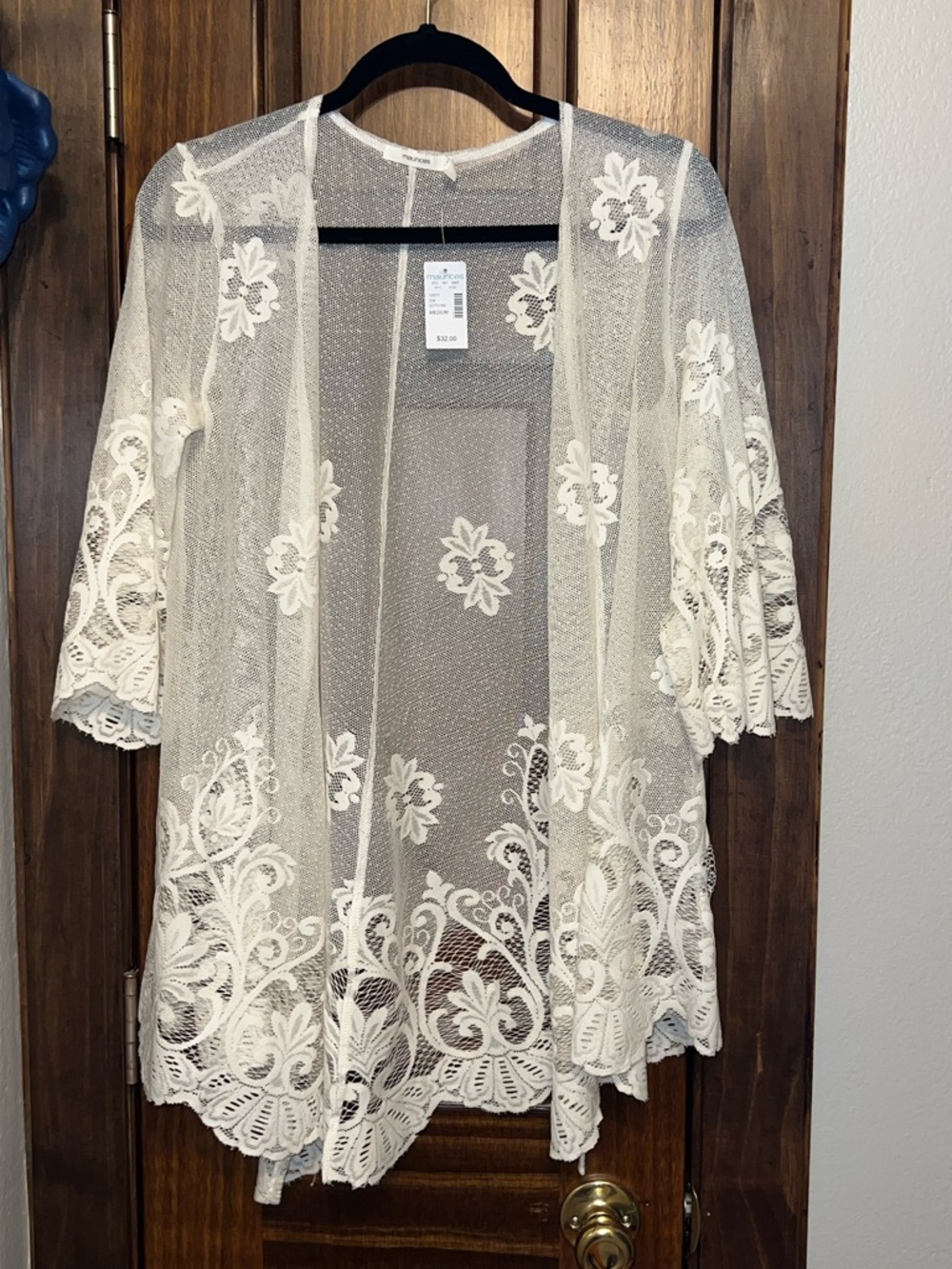 Maurices Cream Floral Lace Kimono
